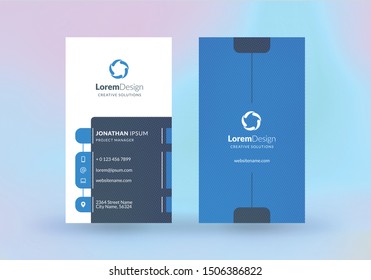 Double-sided vertical business card template. Vector mockup illustration. Stationery design. Halftone texture
