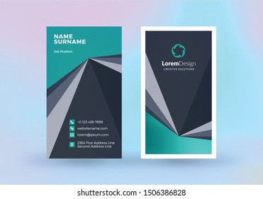 Double-sided vertical business card template. Vector mockup illustration. Stationery design. Halftone texture