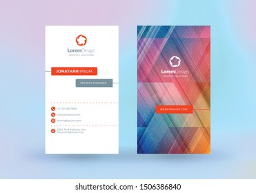 Double-sided vertical business card template. Vector mockup illustration. Stationery design. Halftone texture