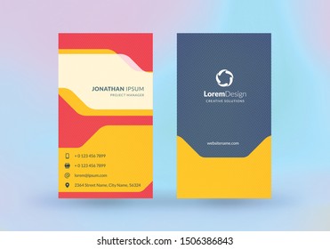 Double-sided vertical business card template. Vector mockup illustration. Stationery design. Halftone texture