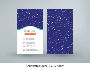 Double-sided vertical business card template with cute floral background. Vector mockup illustration. Stationery design