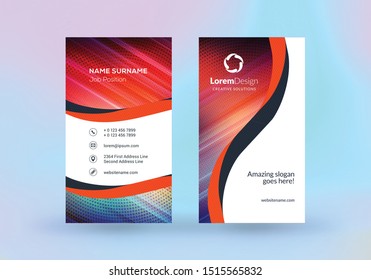 Double-sided vertical business card template. Vector mockup illustration. Stationery design. Halftone texture