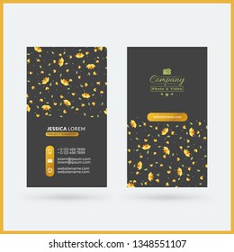 Double-sided vertical modern business card template with cute floral background. Vector mockup illustration. Stationery design
