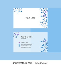 Diseño De Plantilla De Tarjeta De Negocio De Doble Lado Con Floral En Color Blanco.