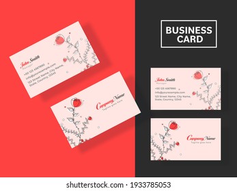 Double-Sides Business Card Templates With Floral On Black And Red Background.