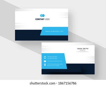 Plantilla De Negocio De Doble Lado O Tarjeta De Visita En Color Azul Y Blanco.