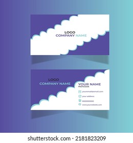 Double-Sides Of Horizontal Business Card Template Layout On blue And sky Background.