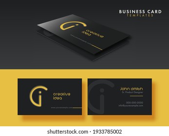 Double-Sides Modern Business Card Templates On Black And Yellow Background.