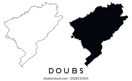 Contorno do mapa de Doubs e vetor de silhueta preta