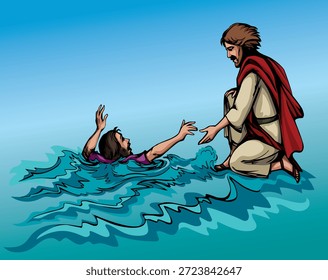 Doubt dive ocean prayer need believ hope cry pray beg sos coast biblic story antiq retro art drawn. Raise up old wet jew girl fall step pull give palm saint holy love white night lake storm wind river