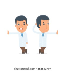 Doubt and Funny Character Doctor leaned against the wall and shares information. for use in presentations, etc.