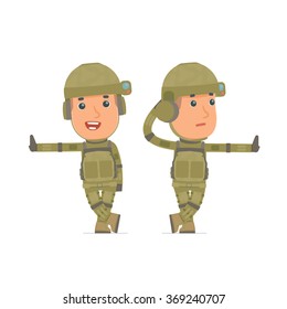 Doubt and Funny Character Soldier leaned against the wall and shares information. for use in presentations, etc.