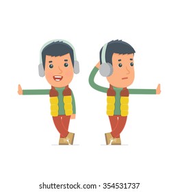 Doubt and Funny Character Winter Citizen leaned against the wall and shares information. for use in presentations, etc.