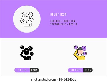 Doubt icons set editable stroke vector illustration. Person ask problem symbol. Icon line style on isolated background for ui mobile app, web design, and presentation.