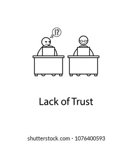 doubt one's colleague illustration. Element of relationship with colleague mobile and web apps. Thin line doubt one's colleague illustration can be used for web and mobile on white background