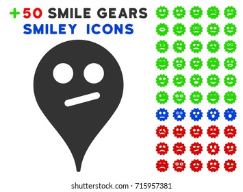 Doubt Smiley Map Marker icon with bonus smile symbols. Vector illustration style is flat iconic symbols for web design, app user interfaces.