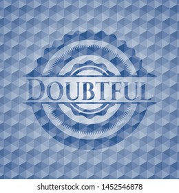 Doubtful blue hexagon emblem. Vector Illustration. Detailed.