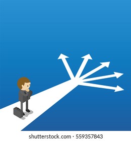 Doubtful businessman selecting the best solution. Concept business vector illustration