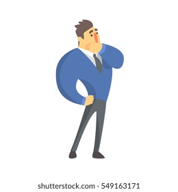 Doubtful Businessman Top Manager In A Suit, Office Job Situation Illustration