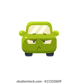 Doubtful Green Car Emoji Cute Childish Style Character Flat Isolated Vector Icon