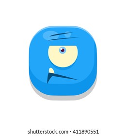 Doubtful Monster Square Icon Isolated On White Background In Fun Childish Emoji Style Vector Design
