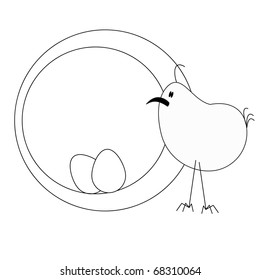 a doubtful smiling and fat chicken