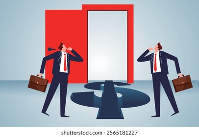 The Doubting Businessman Stands Before the Dollar Trap at the Door and Ponders