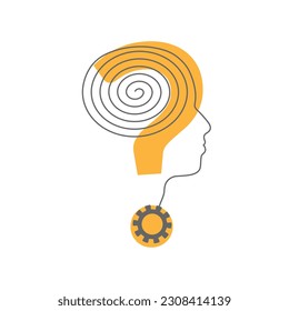 Doubting man. Smart male character head silhouette with question mark. Memory and solution, searching and thinking concept. Unsatisfied serious worrying human