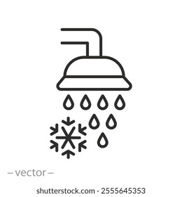 douche with snowflake, cold shower icon, bath room, bathing, thin line editable stroke vector illustration