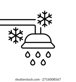 douche with snowflake, cold shower icon, bath room, bathing, thin line editable stroke vector illustration