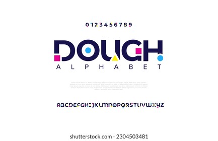 Alfabeto de tipos de letra del logotipo de tecnología digital abstracta para masa. Fuentes urbanas modernas mínimas para logotipo, marca, etc. Tipografía tipo de letra mayúsculas minúsculas y número. ilustración vectorial