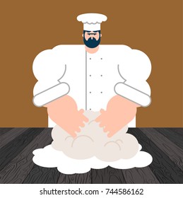 Dough. Chef and pastry chef. Baker at work. Vector illustration
