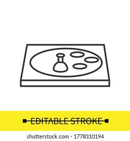 Dough cutting icon. Doughnut cutter linear pictogram. Concept of classical american ring donuts shape forming and pastry baking. Editable stroke vector illustration for recipe and baking instructions