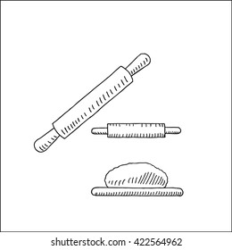 dough flour rolling pin vector hand drawn sketch illustration, for food and bakery design