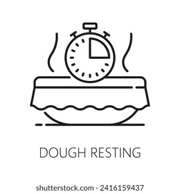 Dough gluten relaxing and active yeast fermentation line pictogram. Vector home bread baking and fluffy texture donuts making, pastry recipe