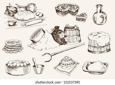 dough at home. set of vector sketches