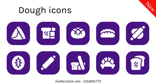 dough icon set. 10 filled dough icons.  Collection Of - Samosa, Bread, Rolling pin, Sourdough, Dumpling