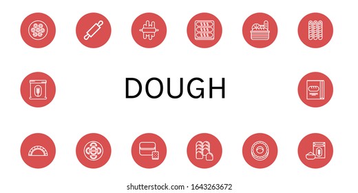 dough icon set. Collection of Dumpling, Rolling pin, Dough, Bread, Wafer, Cheburek, Donut, Flour icons