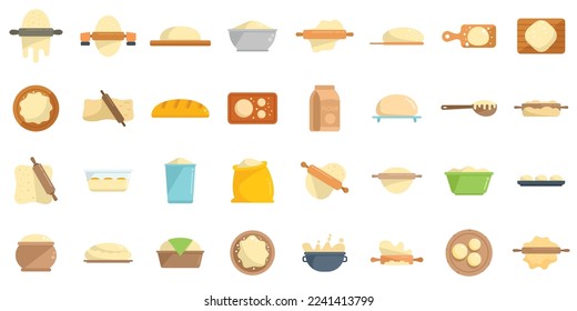 Dough icons set flat vector. Pizza bake. Bakery cooking isolated