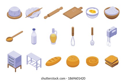 Dough icons set. Isometric set of dough vector icons for web design isolated on white background