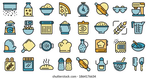 Dough icons set. Outline set of dough vector icons thin line color flat on white