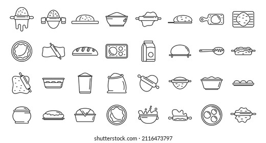 Dough icons set outline vector. Pizza bake. Bakery cooking