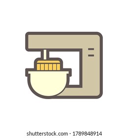 Máquina amasadora en el diseño de iconos vectoriales de procesamiento de alimentos sobre fondo blanco.