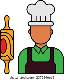 Concepto de hacedor para tos, diseño de icono vectorial del asistente de panadería, símbolo de panadería y productos horneados, signo de educación culinaria y de cocina, ilustración de material de desarrollo de recetas