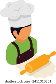 Dough maker isometric concept, Bakery assistant vector icon design, Bakery and Baker symbol food preparation and Kitchen Utensils sign, Recipe development stock illustration