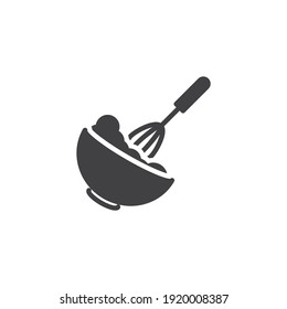 Dough mixing vector icon. Baking instruction filled flat sign for mobile concept and web design. Mixing bowl with beater glyph icon. Symbol, logo illustration. Vector graphics