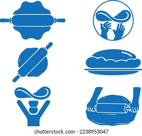 Juego de iconos de pizza para masa, hacer un icono de pizza conjunto vector azul