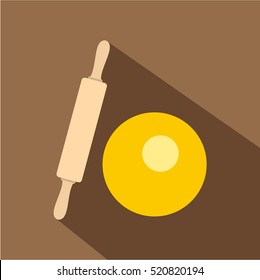 Dough and rolling pin icon. Flat illustration of dough and rolling pin vector icon for web isolated on coffee background