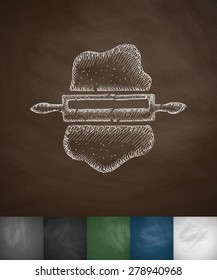 dough and rolling pin icon. Hand drawn vector illustration. Chalkboard Design