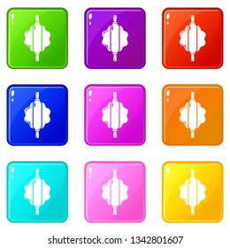 Dough rolling pin icons set 9 color collection isolated on white for any design